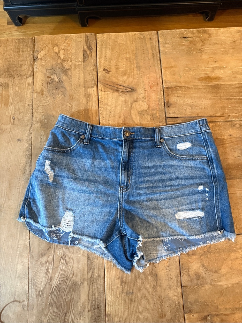aerie Distressed Medium Blue Denim Cutoff Shorts